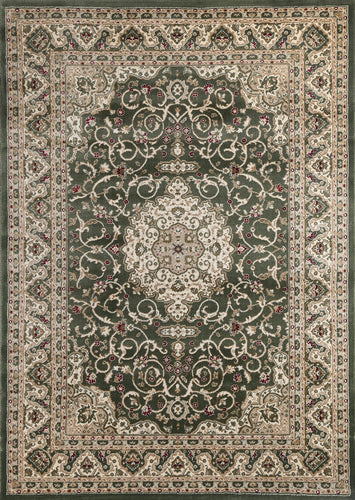 Ornate Green Bordered Traditional Flowered Rug