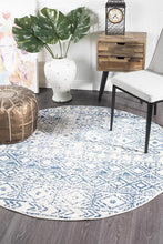 Load image into Gallery viewer, Oasis Ismail White Blue Rustic Round Rug
