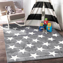 Load image into Gallery viewer, Piccolo Charcoal and White Stars Kids Rug
