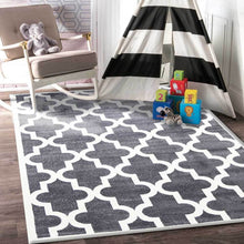 Load image into Gallery viewer, Piccolo Grey and White Lattice Pattern Kids Rug
