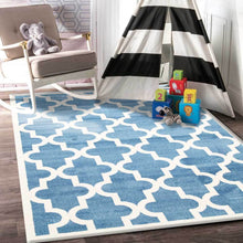 Load image into Gallery viewer, Piccolo Blue and White Lattice Pattern Kids Rug
