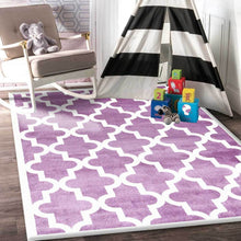 Load image into Gallery viewer, Piccolo Violet Pink and White Lattice Pattern Kids Rug
