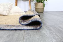 Load image into Gallery viewer, Capri Natural Round Navy Boarder Rug

