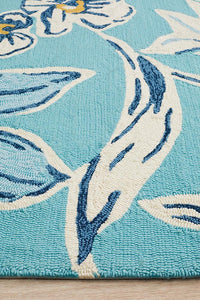 Cabana Whimsical Blue Floral Indoor Outdoor Rug
