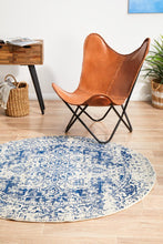 Load image into Gallery viewer, Evoke Horizon White Navy Transitional Round Rug
