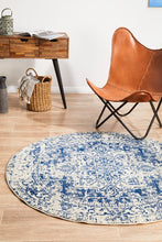 Load image into Gallery viewer, Evoke Horizon White Navy Transitional Round Rug
