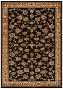 Herat Collection Traditional Floral Pattern Black Rug
