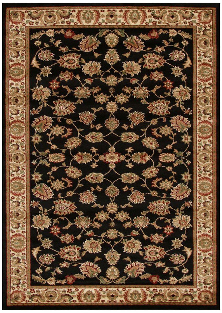Herat Collection Traditional Floral Pattern Black Rug