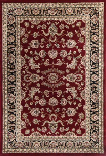 Ornate Black and Red Traditional Bordered Ikat Rug