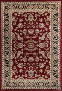Ornate Black and Red Traditional Bordered Ikat Rug