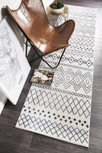 Load image into Gallery viewer, Oasis Nadia White Blue Rustic Tribal Runner Rug
