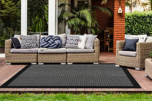 Sunset 608 Outdoor and Kitchen Silver Rug with Sisal Black Border Design - Lalee Designer Rugs