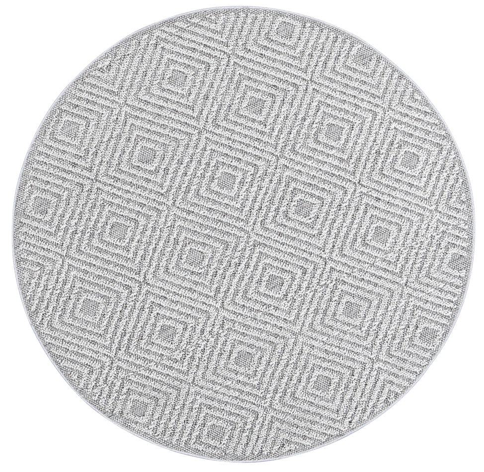 Barbados Fugui Grey Geometric Round Outdoor/Indoor Rug